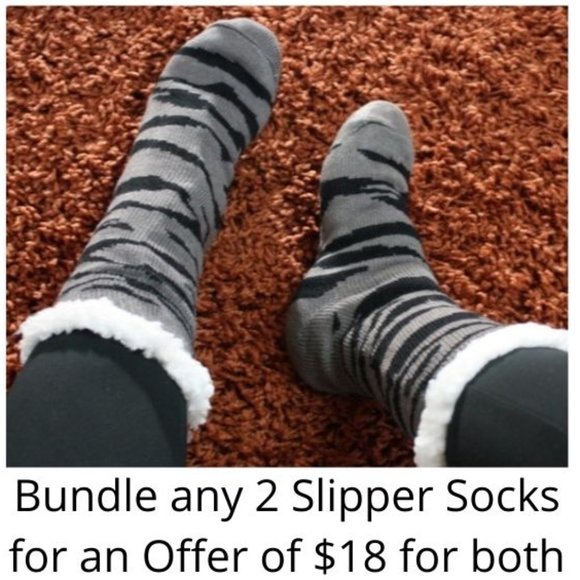 Tiger Print Gray Slipper Socks Faux Sherpa Lined - Picture 6 of 6